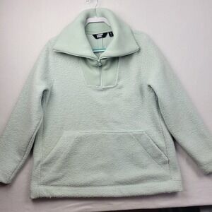 Lands End Womens‎ Sherpa Fleece Quarter Zip Pullover Sweatshirt Light Aqua XL